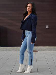 SAYEHFBABY Women Casual Commuting Solid Color Cropped Blazer Fall Cloth For Women - Navy Blue - View 5