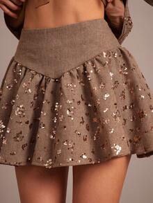 Enchnt 1件女士复古A字优雅时尚半身裙 - 卡其色 - 查看 1