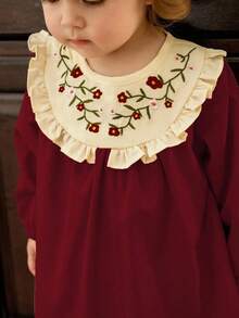 Vintaside Kids 宝宝女孩和男孩春夏新款花卉刺绣圆领长袖连衣裙，田园风格清爽图案，舒适合身，适合户外玩耍、居家休闲、圣诞节、日常休闲装、节日派对等场合