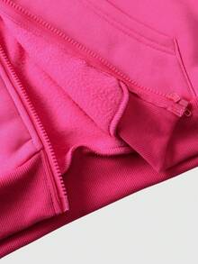 ROMWE MEN Men's Gothic Drop Shoulder Long Sleeve Zip-Up Hooded Sweatshirt Sweatshirt - Hot Pink - View 8