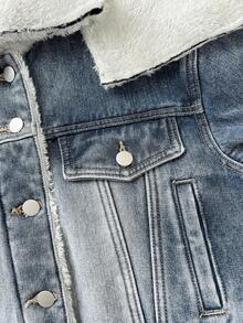 SHEIN Unity Thermisch gefütterter kurzer Denim Jacke, modisch und vielseitig für den Winter - Blau - Übersicht 3