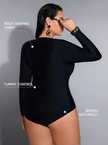 Shapewave 大码连体泳衣，塑形显瘦，适合2026年夏季海滩穿着，黑色女士单肩泳衣 - 黑色 - 查看 7