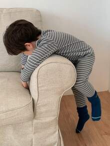 DAZY 2pcs Toddler Boys' Round Neck Striped Cartoon Embroidered Top And Pants Pajama Set - Grey - View 3