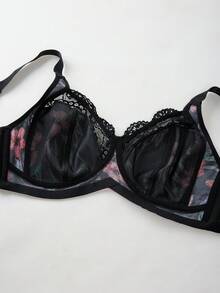 SHEIN 1pc Plus Size Lace Patchwork Wireless Bra - Multicolor - View 6