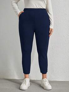 EMERY ROSE Plus Size Women High Waist Pockets Skinny Casual Pants - Navy Blue - View 6