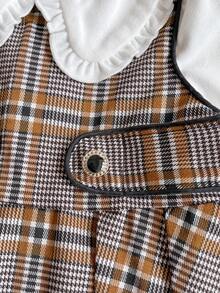 PrepCrw 1 pieza Vestido largo de manga larga a cuadros caqui y blanco con cuello para niñas bebé, elegante y versátil, adecuado para uso casual diario, salidas, reuniones, otoño e invierno - Multicolor - Ver 5