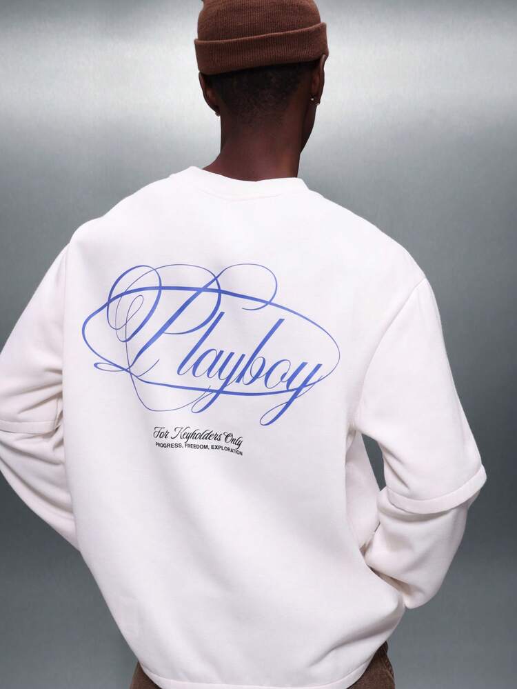 PLAYBOY X SUMWON Boxy Fit Double Sleeve Sweatshirt With Script Print