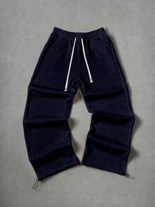 Manfinity Hypemode Young Men's Casual Street Style Embroidered Badge Sweatpants - Navy Blue - View 5