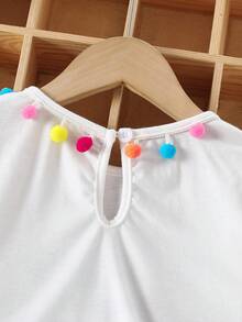 2pcs/Set Tween Girl Round Neck Puff Sleeve Colorful Rose Mask Print Top And Floral Print Cake Skirt, Suitable For Outings And Gatherings Skirt Set For Teens Skirt Set For Girls 2 Piece Sets Skirts Shirt With Skirt For Girls Printed Skirt - White - View 9