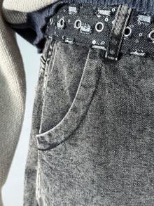 Manfinity Hypemode Herren Knopftaschen Gerade Lässig Locker Sitzende Baggy Jeans, Streetwear und Vielseitig - Grau - Übersicht 4