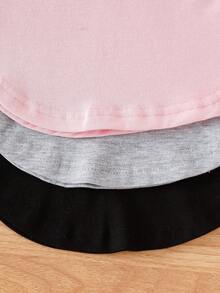 SHEIN Playful Pals 6件套可爱女童春秋季罗纹面料蝴蝶结印花/蝴蝶结满印/纯色玫红色长袖弧形下摆T恤和修身长裤休闲时尚套装 - 彩色 - 查看 7