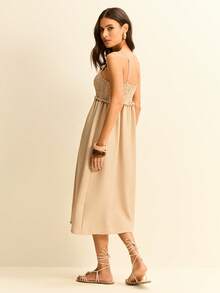 Daynim Solid Frill Trim Cami Dress - Light Beige - View 2