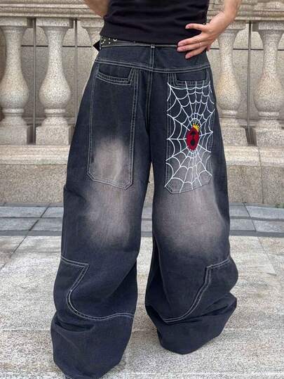 Street Life Jeans larghi con motivo ricamato uomo