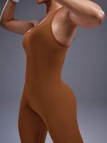 Powerista Backless Sleeveless Seamless Jumpsuit - Brown - View 5