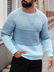 Manfinity Homme 大码男士休闲拼色拼接毛衣，秋冬 - 彩色 - 查看 1