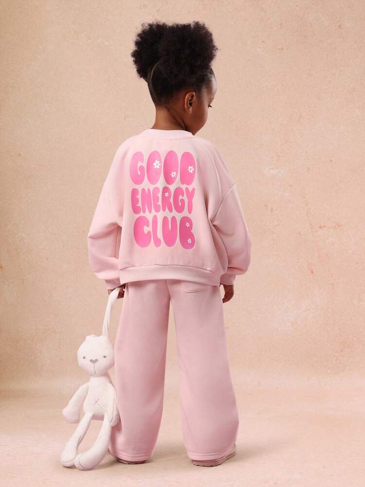 Good Energy Print Sweatshirt With Wide Leg Joggers