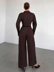 Siren Gaze Tuta intera da donna in colore unito, elegante tuta casual da donna per uso quotidiano, moderna per il pendolarismo, marrone scuro - Caffè Marrone - Visualizzare 2