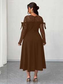 Elenzga Gaun Patchwork Renda Elegan untuk Wanita Ukuran Plus - Coklat - View 2