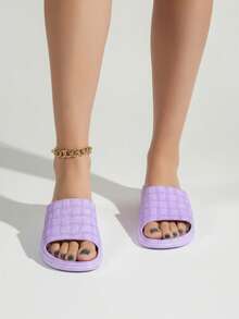 Sandalias para mujer tejido artesanal punta abierta sin cordones suela plana estilo minimalista uso diario sandalia de verano - Morado - Ver 3