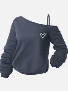 SHEIN Girlism Teen Girls ' Open Shoulder Sweatshirt, Suitable For Young Girls, Asymmetric Neckline, Shoulder-Revealing Top, Autumn/Winter - Dark Grey - View 5