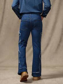 RivetRise Quần jeans ống loe tua rua phong cách phương Tây cổ điển dành cho nam - Rửa tối - Xem 2
