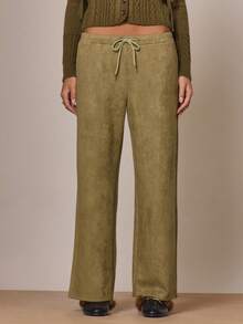 MUSERA Pantalones de pierna ancha con cintura de lazo de ante sintético, estilo cottage core, lindos y acogedores, llamada del campo, casuales de verano - Verde militar - Ver 1