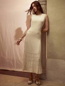 MOTF PREMIUM HOLLOW OUT PLEATED SWEATER DRESS - White - View 1
