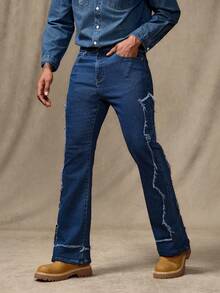 RivetRise Quần jeans ống loe tua rua phong cách phương Tây cổ điển dành cho nam - Rửa tối - Xem 1