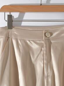 Franclia 女士两件套缎面衬衫和喇叭裤套装 - 杏色 - 查看 8