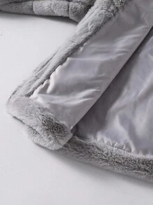 适合青少年女孩的超大号连帽人造毛皮饰边外套，休闲时尚，宽松舒适，适合秋季、冬季、日常穿着、通勤、户外活动、聚会、拍照等场合。 - 灰色 - 查看 8