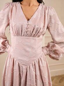 Lilora Robe mi-longue élégante à manches lanternes en jacquard pour femmes, robe Najma, robe à manches lanternes, robe longue à manches, tenue de printemps pour femmes, élégante et - Rose bonbon - Voir 7