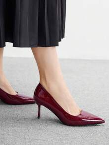 CUCCOO BIZCHIC 女士尖头细高跟酒红色浅口鞋，简约舒适通勤日常百搭办公室女士高跟鞋，优雅时尚性感高跟鞋适合工作、派对、宴会 - 酒紅色 - 查看 4