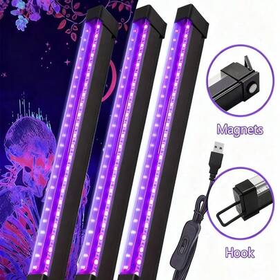 1/2/3/4 bóng đèn UV cực tím màu đen, đèn đen dùng cho vẽ cơ thể huỳnh quang, tiệc sinh nhật, tiệc ngày lễ, đèn ống đen di động 5V USB có móc nam châm, thích hợp cho Giáng sinh, Halloween