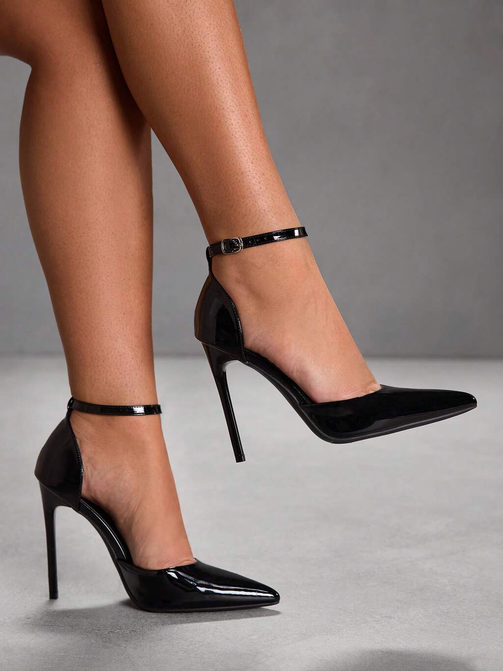 CUCCOO SZL Women's Black Pointed Toe Stiletto High Heel Sexy Party Evening Ankle Strap Hollow Out Pumps For Christmas Spring Shoes