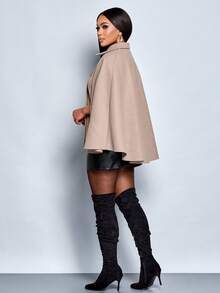 SOLERSUN 秋冬女士毛呢披肩大衣，前襟树脂纽扣，适合商务通勤、日常外出。冬季毛呢大衣 - 棕色 - 查看 2