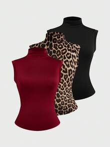 Sweetra Plus Size Camisole 3 Pieces Set, Mock Neck 3 Pieces Set, Multi-Color 3 Pieces Set - Multicolor - View 1