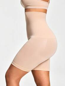 SHAPORA Quần short cạp cao định hình thường ngày màu trơn dành cho nữ - Màu be - Xem 4