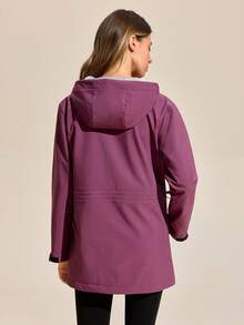 Exploreva Chaqueta con capucha de mujer de unicolor, manga larga, hombros caídos, bolsillos y cremallera delantera para uso al aire libre - Morado - Ver 8