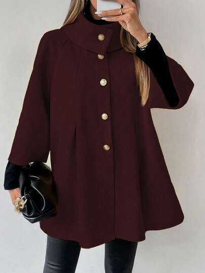 LanaWest 女士纯色羊毛混纺大衣，时尚通勤款，秋冬季