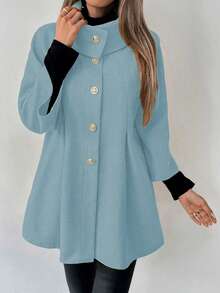 SHEIN LUNE Women's Solid Color Wool Blend Coat, Fashionable For Commuting, Autumn/Winter - Baby Blue - View 4
