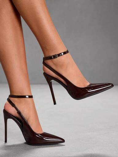 CUCCOO SZL Women's Coffee Color Pointed Toe Stiletto High Heel Sexy Evening Party Ankle Strap Pumps For Christmas