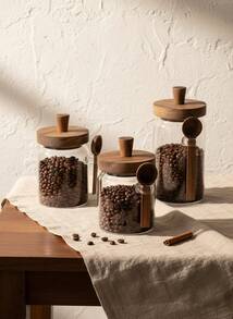 Cirelle 1 件带勺子的玻璃咖啡罐，密封食品储存容器，用于存放糖、饼干、茶、零食、调味品、盐和胡椒