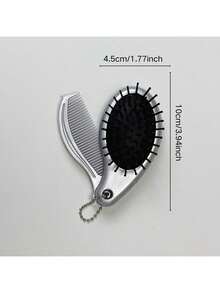Madebyblanc 1pc Mini Foldable Hair Brush With Makeup Mirror – Portable Travel Styling Comb - Silver - View 8