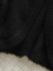 Babygirl Cute Solid Color Faux Fur Elastic Short Cardigan, Versatile For Autumn/Winter - Black - View 7