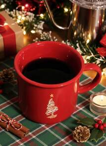 Cirelle Bright Red Christmas Mug - Ceramic Coffee Cup, Festive Holiday Drinkingware With Cheerful Design - Red - View 2