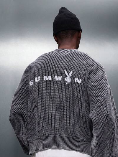 PLAYBOY X SUMWON Washed Ribbed Knit Sweater With Logo
