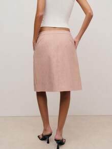 Nöista Elegant Dusty Pink A-Line Skirt,Soft Suedette-Like Finish Side Button Detail,Versatile Autumn Piece For Brunch,Casual Looks Or Refined Styling - Pink - View 2