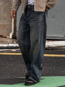 DAZY Jeans azules desgastados con detalles de lentejuelas, estilo urbano para hombre en otoño - Azul - Ver 5