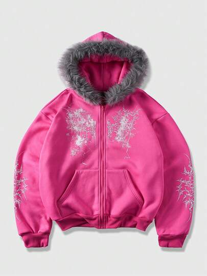 Men's Gothic Drop Shoulder Long Sleeve Zip-Up Hooded Sweatshirt Sweatshirt