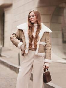 ORNATELLA 女士时尚仿保暖内衬夹克，秋冬 - 卡其色 - 查看 5